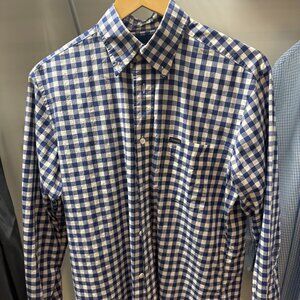 Façonnable Blue & White Checkered Long Sleeve Button Down Small (Fits Like Med)